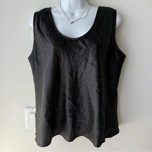 Vintage ESCAPADES Black Satin Sleeveless Tank Top USA Made Size Large